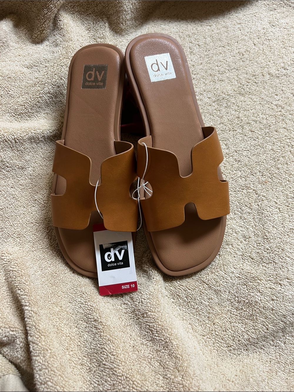 Dolce Vita Cognac Brown Cutout Slide Sandals